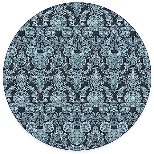 RUGGABLE Disney Traditional Mickey Mouse Washable Rug - Perfect Area Rug for Nursery Playroom Kids Room - Pet &amp; Child Friendly - Stain &amp; Water Resistant - Damask Grey 3&