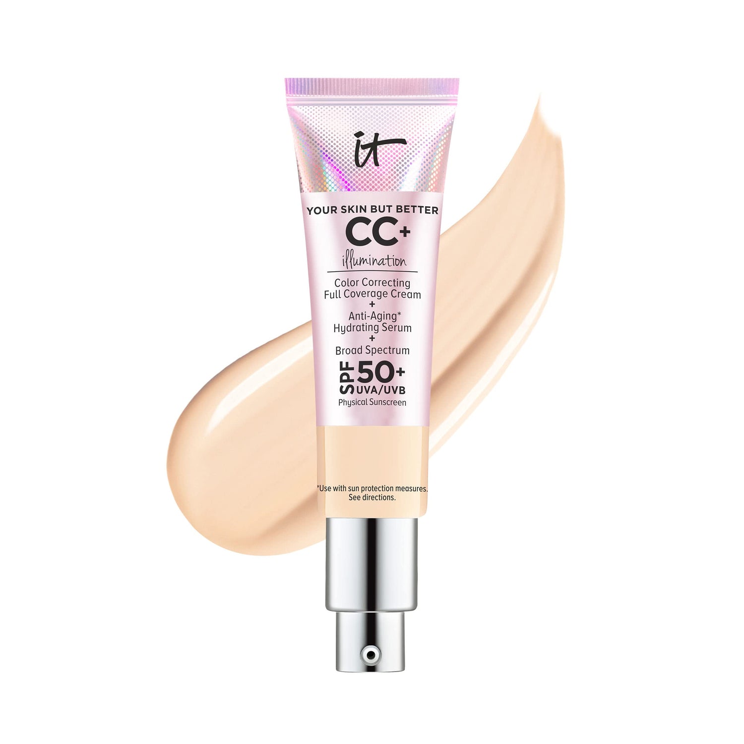 IT Cosmetics Your Skin But Better CC+ Cream Illumination - Color Correcting Cream, Full-Coverage Foundation, Hydrating Serum &amp; SPF 50+ Sunscreen Radiant Finish 1.08 fl oz
