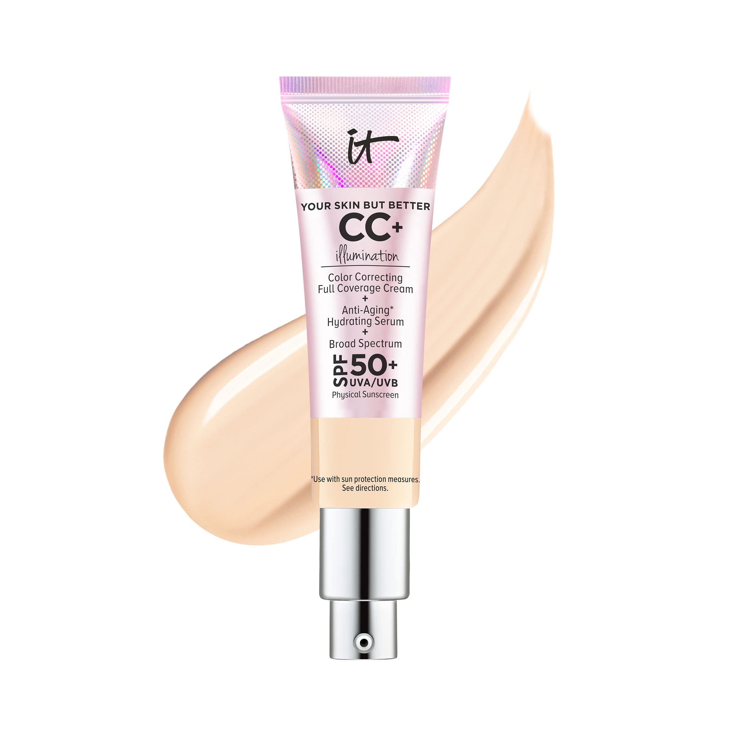 IT Cosmetics Your Skin But Better CC+ Cream Illumination - Color Correcting Cream, Full-Coverage Foundation, Hydrating Serum &amp; SPF 50+ Sunscreen Radiant Finish 1.08 fl oz