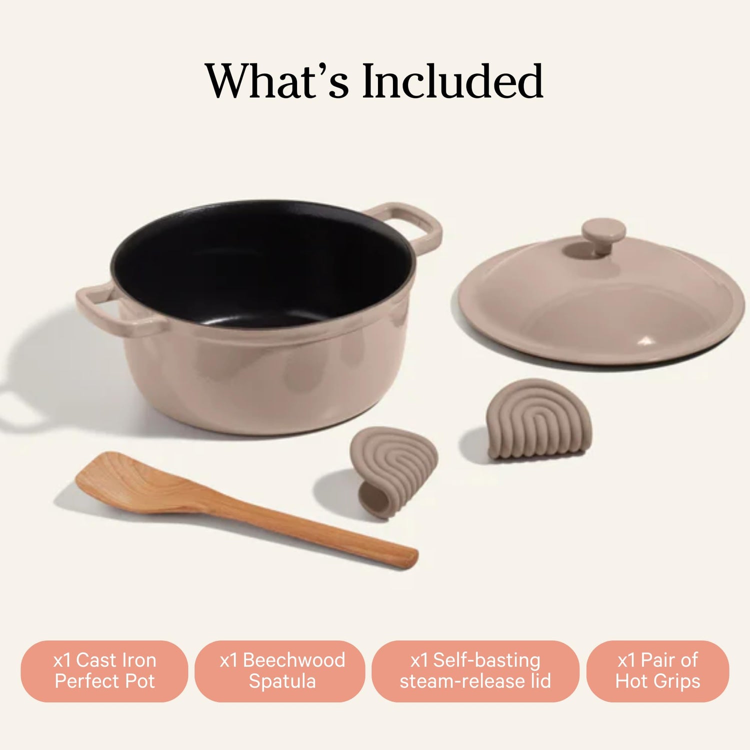 Our Place Cast Iron Perfect Pot | 6-in-1 Multifunctional 5.5 Qt. Toxin-Free Enameled Dutch Oven with Self-Basting Lid | Hot Grips &amp; Beechwood Scraper | Induction Cooktop and Oven Safe | Spice