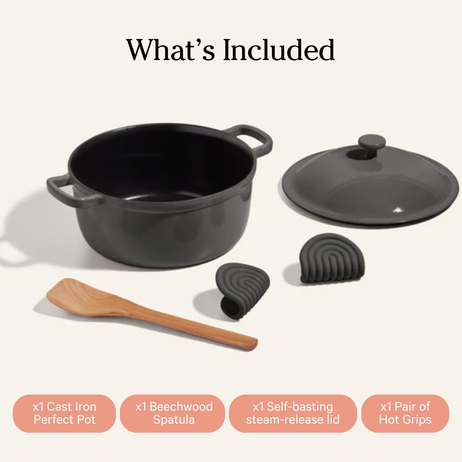 Our Place Cast Iron Perfect Pot | 6-in-1 Multifunctional 5.5 Qt. Toxin-Free Enameled Dutch Oven with Self-Basting Lid | Hot Grips &amp; Beechwood Scraper | Induction Cooktop and Oven Safe | Spice