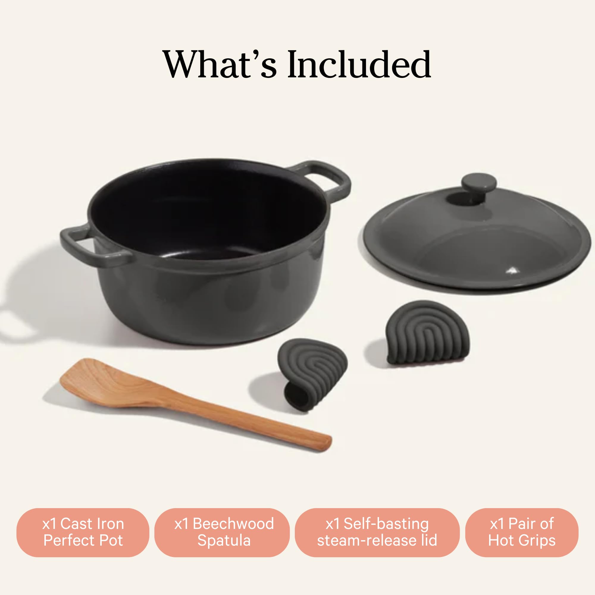 Our Place Cast Iron Perfect Pot | 6-in-1 Multifunctional 5.5 Qt. Toxin-Free Enameled Dutch Oven with Self-Basting Lid | Hot Grips &amp; Beechwood Scraper | Induction Cooktop and Oven Safe | Spice