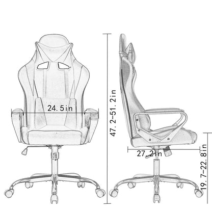 Ergonomic Office Chair, High-Back White Gaming Chair with Lumbar Support PC Computer Chair Racing Chair PU Task Desk Chair Ergonomic Executive Swivel Rolling Chair for Back Pain Women, Men (Black)