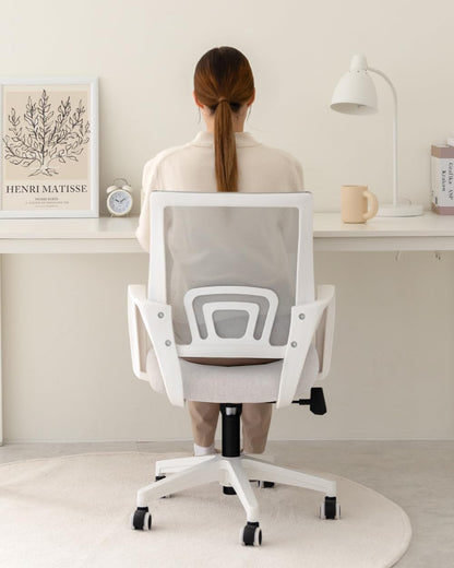 NEO CHAIR Office Chair Computer Desk Chair Gaming Ergonomic Mid Back Cushion Lumbar Support with Comfy Mesh Adjustable Swivel Rolling Home (Beige)