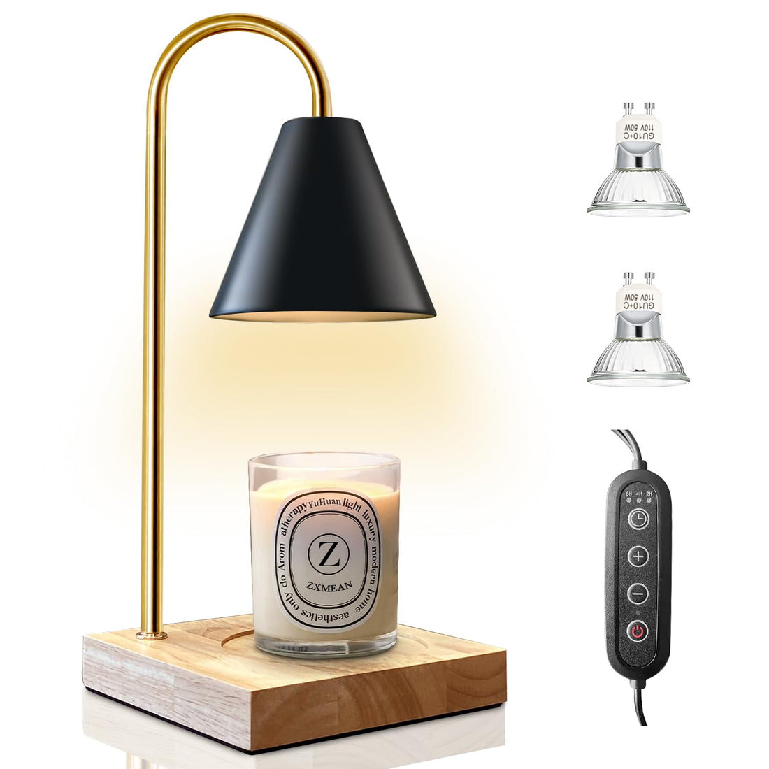Candle Warmer Lamp with Dimmer, Electric Candle Warmer for Jar Candles, Bedroom Home Decor, 2H/4H/8H Timer Adjustable Height with 2 Bulbs, (Amber)