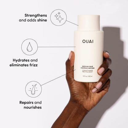 OUAI Fine Shampoo and Conditioner Set - Sulfate Free Shampoo and Conditioner for Fine Hair - Made with Keratin, Marshmallow Root, Shea Butter &amp; Avocado Oil - Free of Parabens &amp; Phthalates (10 Fl Oz)