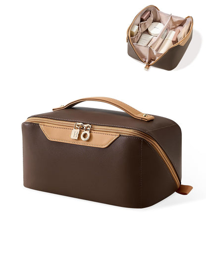 EACHY Travel Makeup Bag,Large Capacity Cosmetic Bags for Women,Waterproof Portable Pouch Open Flat Toiletry Bag Make up Organizer with Divider and Handle