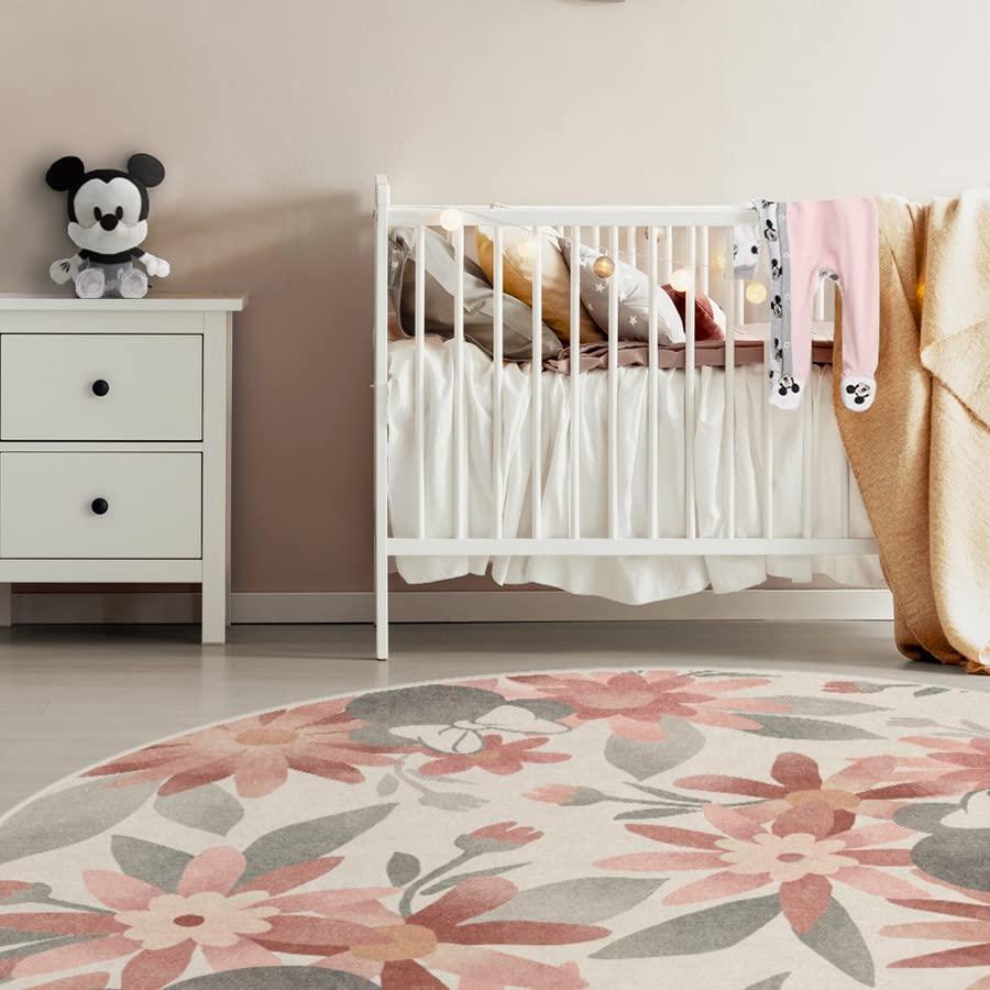 RUGGABLE Disney Classic Minnie Mouse Washable Rug - Perfect Area Rug for Nursery Playroom Kids Room - Pet &amp; Child Friendly - Stain &amp; Water Resistant - Trellis Pink 5&