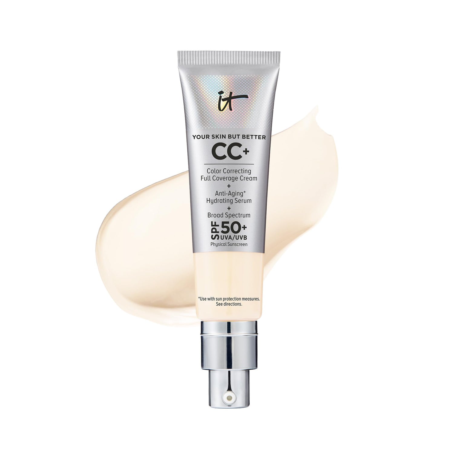 IT Cosmetics Your Skin But Better CC+ Cream - Color Correcting Cream, Full-Coverage Foundation, Hydrating Serum &amp; SPF 50+ Sunscreen - Natural Finish - 1.08 fl oz