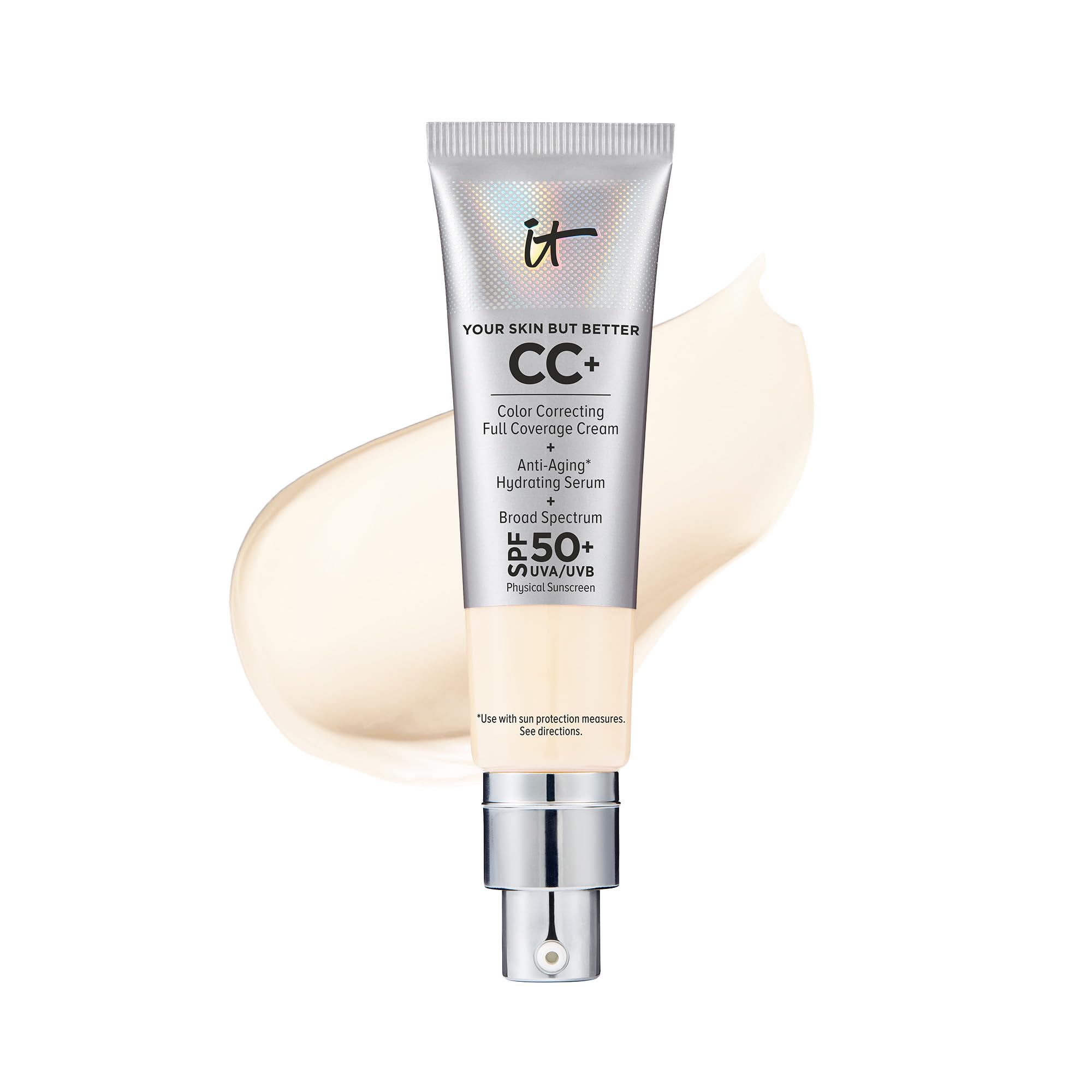 IT Cosmetics Your Skin But Better CC+ Cream - Color Correcting Cream, Full-Coverage Foundation, Hydrating Serum &amp; SPF 50+ Sunscreen - Natural Finish - 1.08 fl oz