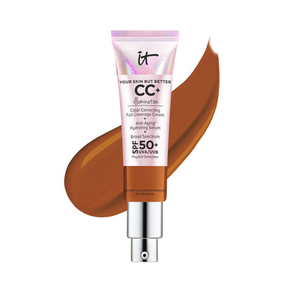 IT Cosmetics Your Skin But Better CC+ Cream Illumination - Color Correcting Cream, Full-Coverage Foundation, Hydrating Serum &amp; SPF 50+ Sunscreen Radiant Finish 1.08 fl oz