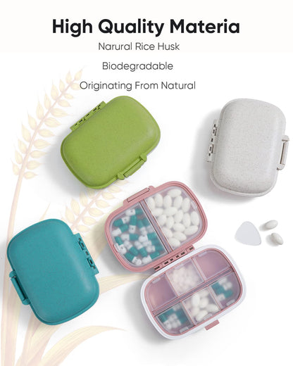 Holii Travel Pill Organizer, 8 Compartments Portable Pill Case, Daily Pill Box to Hold Vitamins, Small Pill Container for Pocket Purse Medicine Organizer（Khaki）