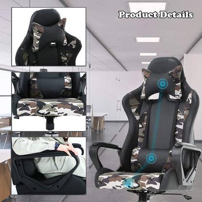 Ergonomic Office Chair, High-Back White Gaming Chair with Lumbar Support PC Computer Chair Racing Chair PU Task Desk Chair Ergonomic Executive Swivel Rolling Chair for Back Pain Women, Men (Black)