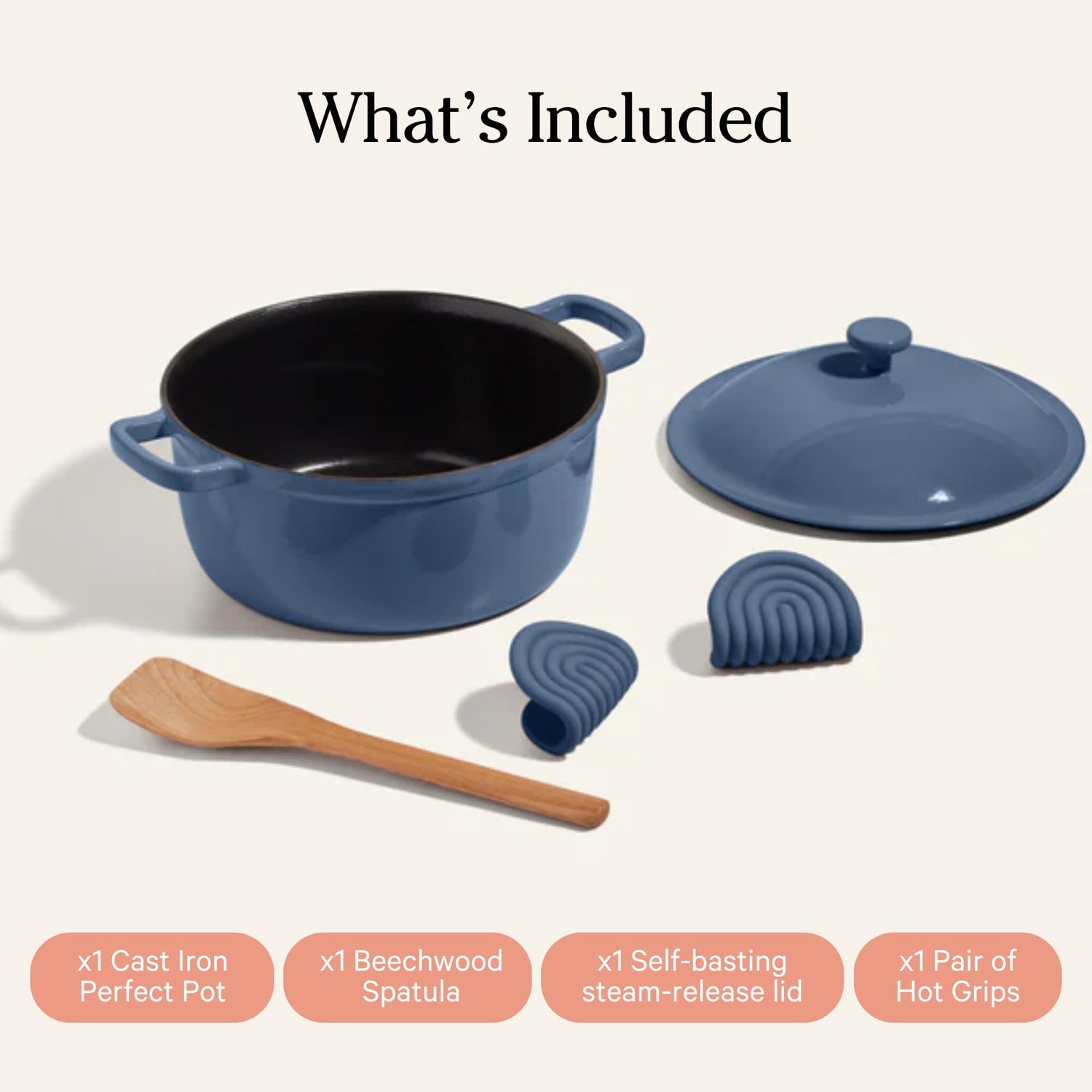 Our Place Cast Iron Perfect Pot | 6-in-1 Multifunctional 5.5 Qt. Toxin-Free Enameled Dutch Oven with Self-Basting Lid | Hot Grips &amp; Beechwood Scraper | Induction Cooktop and Oven Safe | Spice