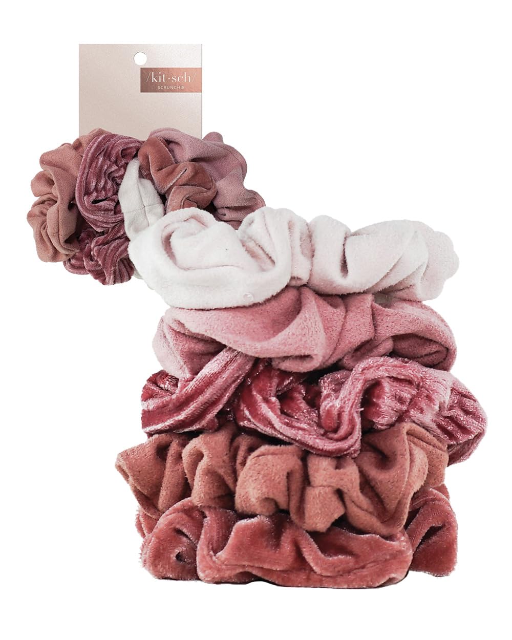 Kitsch 5 Count Velvet Hair Scrunchies for Women - Hair Ties for Thick Hair, Girls, Women, Cute Scrunchies, Soft Hair Accessories, Blush/Mauve