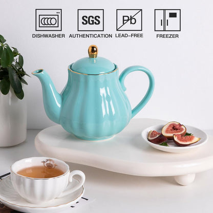 Sweejar Royal Teapot, Ceramic Tea Pot with Removable Stainless Steel Infuser, Blooming &amp; Loose Leaf Teapot - 28 Ounce(White)