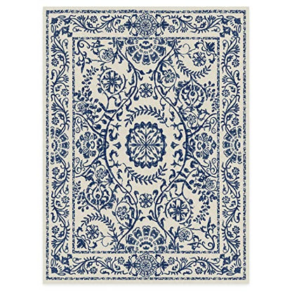 RUGGABLE Washable 2x3 Area Rug, Delphina Delft Blue, Premium Vintage Rugs for Living Room, Bedroom, Kitchen, Office, Classroom with Gripper Non Slip Pad