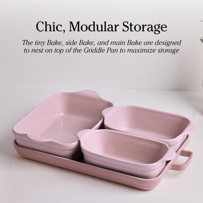 Our Place Bakeware Set | 5-Piece Nonstick, Toxin-Free, Ceramic, Stoneware Set with Oven Pan, Bakers, &amp; Oven Mat | Space-Saving Nesting Design | Oven-Safe | Bake, Roast, Griddle and more | Steam