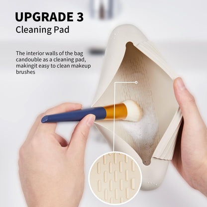 AGIKET Silicone Makeup Brush Holder Travel Cosmetic Bag：Soft Portable Cosmetic Face Brushes Holder with Upgrade Anti-Fall Out Magnetic Closure, Large Travel Makeup Brush Case - Walnut