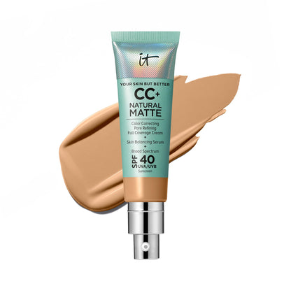 IT Cosmetics CC+ Cream Natural Matte Foundation with SPF 40 - Shine-Reducing &amp; Long-Wear Full Coverage Foundation For Oily Skin - With Hyaluronic Acid - Fragrance Free &amp; Non-Comedogenic - 1.08 fl oz