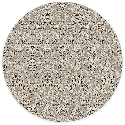 RUGGABLE Disney Traditional Mickey Mouse Washable Rug - Perfect Area Rug for Nursery Playroom Kids Room - Pet &amp; Child Friendly - Stain &amp; Water Resistant - Damask Grey 3&