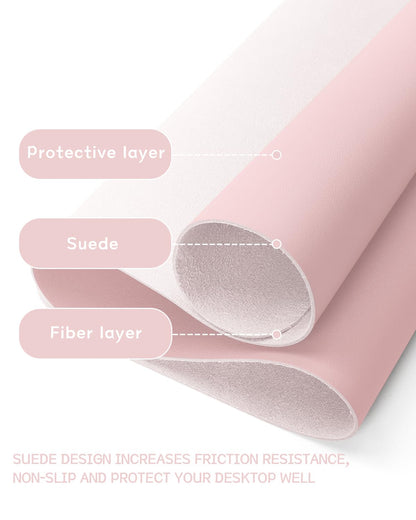 Non-Slip Desk Pad,Mouse Pad,Waterproof PVC Leather Desk Table Protector,Ultra Thin Large Desk Blotter, Easy Clean Laptop Desk Writing Mat for Office Work/Home/Decor(Pink, 23.6&quot; x 13.7&quot;)