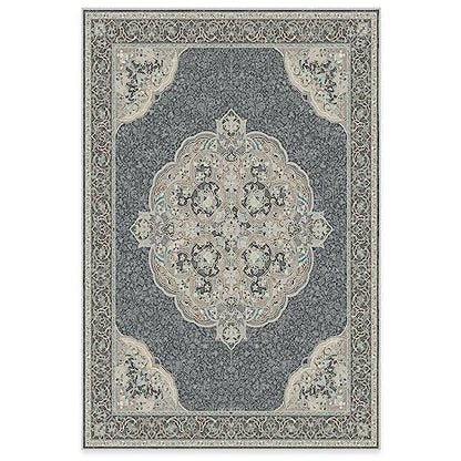 RUGGABLE Disney Traditional Mickey Mouse Washable Rug - Perfect Area Rug for Nursery Playroom Kids Room - Pet &amp; Child Friendly - Stain &amp; Water Resistant - Damask Grey 3&