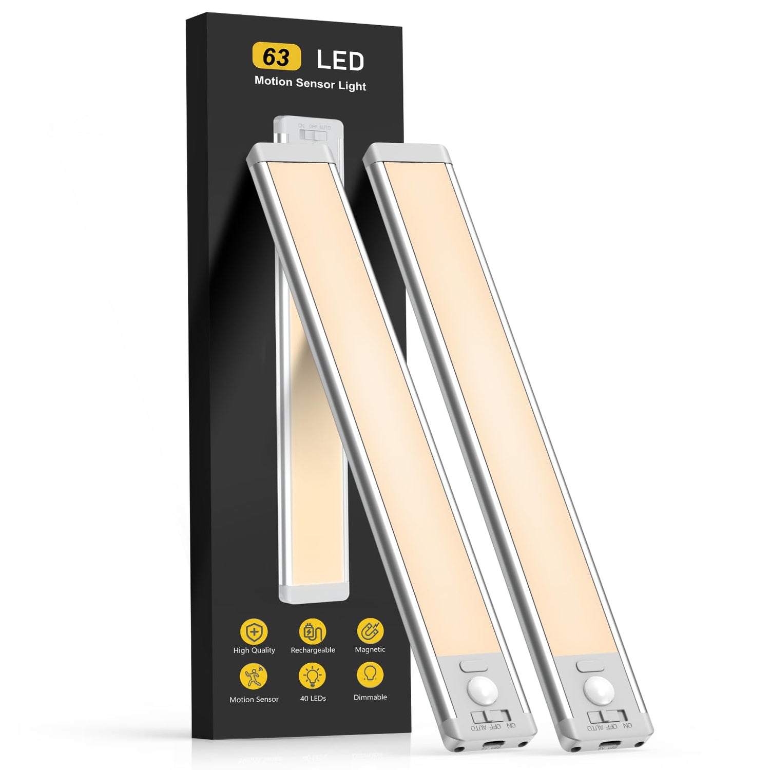 Under Cabinet Lights,40 LED Rechargeable Battery Operated Motion Sensor Light Indoor, 2 Pack Magnetic Dimmable Closet Lights, Wireless Under Counter Lights for Kitchen, Stairs