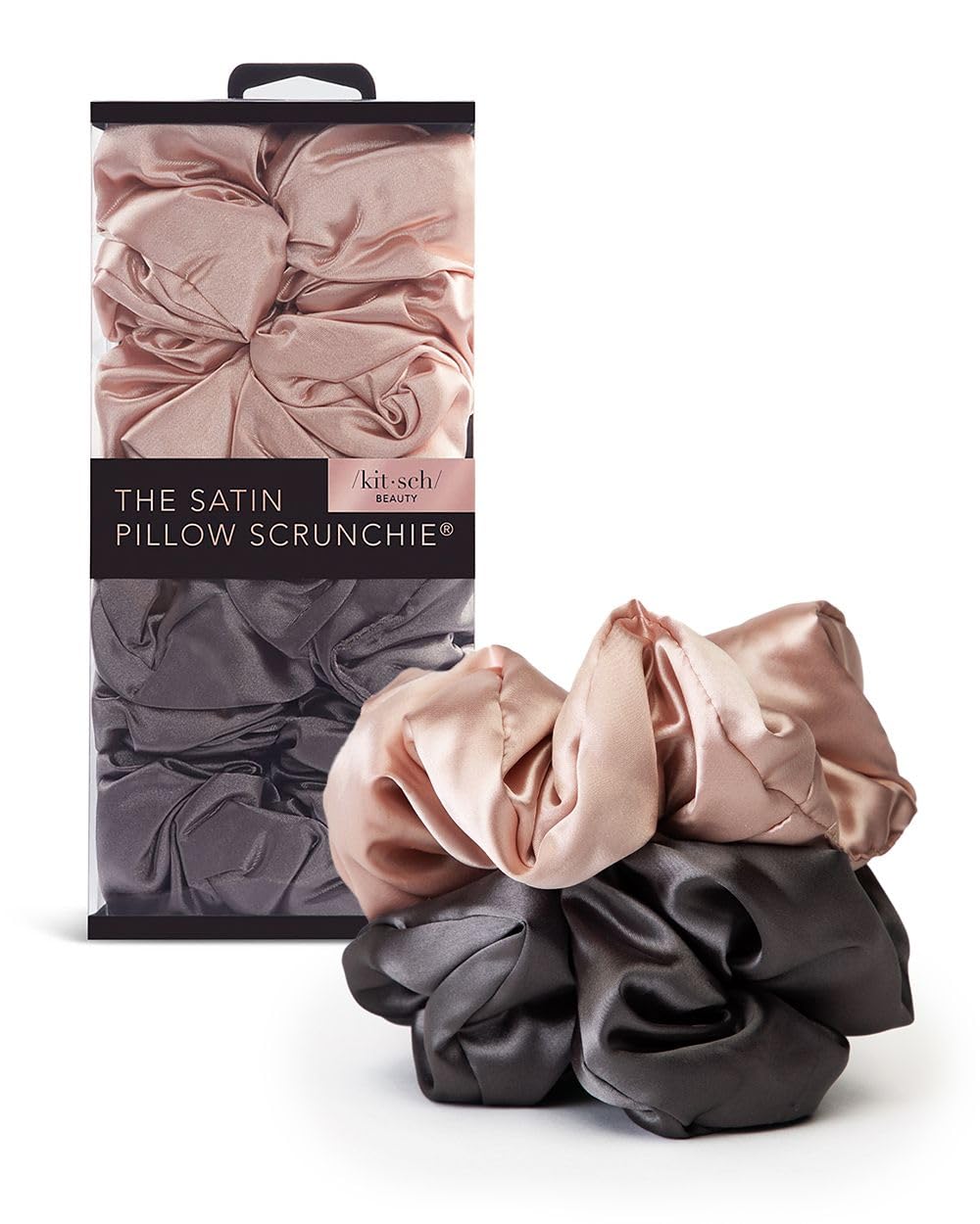 Kitsch 5 Count Velvet Hair Scrunchies for Women - Hair Ties for Thick Hair, Girls, Women, Cute Scrunchies, Soft Hair Accessories, Blush/Mauve