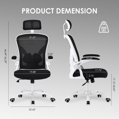 Farini Ergonomic Office Chair, Home Office Desk Chair with Headrest, High Back Computer Chair with Flip-up Armrests and Adjustable Lumbar Support for Home Office Study Bedroom, Khaki.