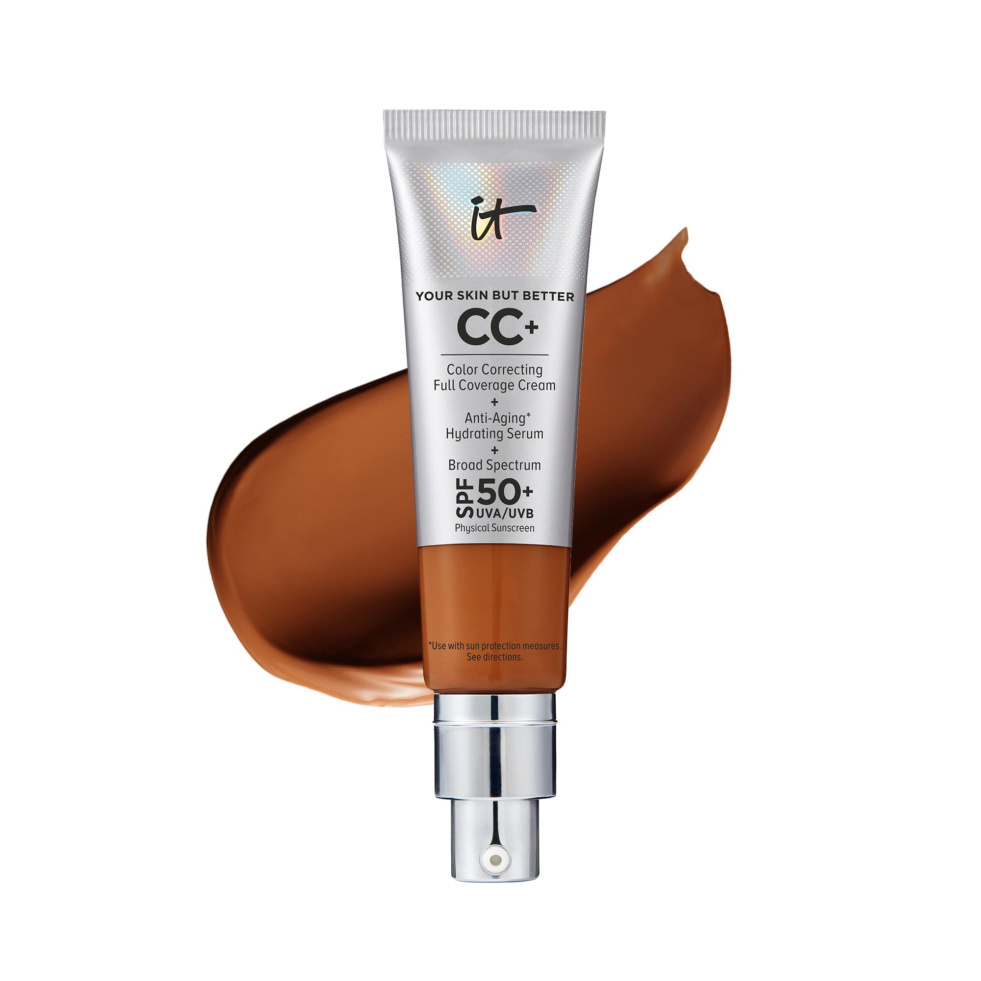 IT Cosmetics Your Skin But Better CC+ Cream - Color Correcting Cream, Full-Coverage Foundation, Hydrating Serum &amp; SPF 50+ Sunscreen - Natural Finish - 1.08 fl oz