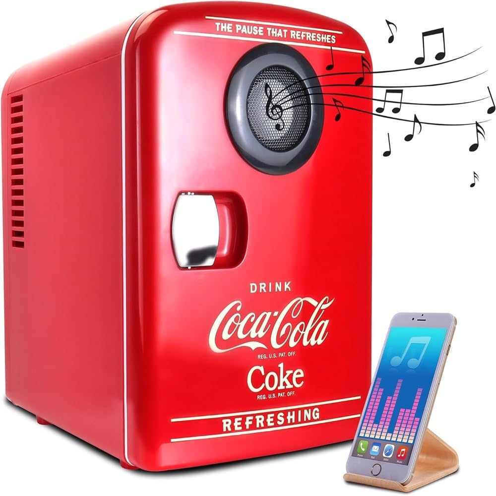 Koolatron Retro Mini Portable Fridge, 4L Compact Refrigerator for Skincare, Beauty Serum, Face Mask, Personal Cooler, Includes 12V Car Adapter, Desktop Accessory for Home Office Dorm Travel, Pink