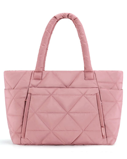 BAGSMART Tote Bag for Women, Puffy Tote Bag with Zipper, Large Quilted Shoulder Bag with Compartments for Travel, Work, Gym