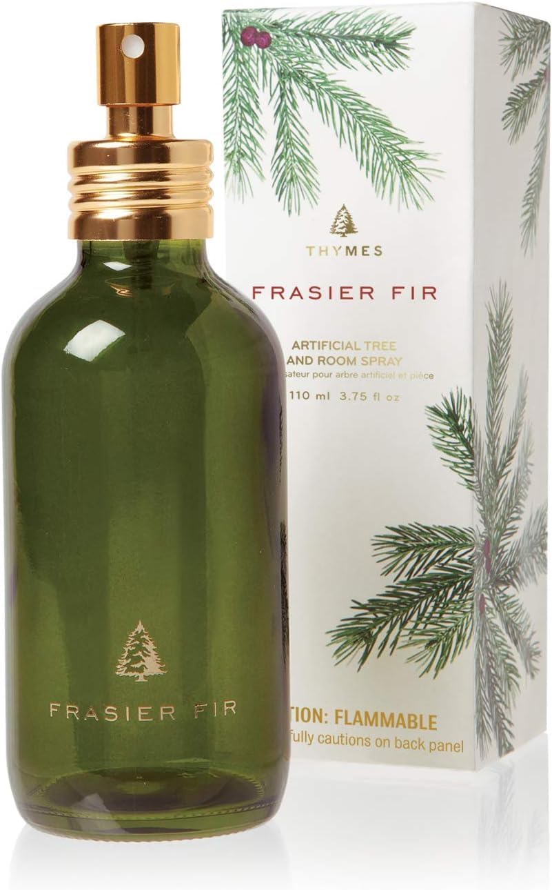 Thymes Frasier Fir Tree and Room Spray - Room Spray with Christmas Tree Scent - Air Fresheners for Home with Frasier Fir Fragrance and Siberian Fir Needles, Flameless Pine Scent - 3.75 Oz