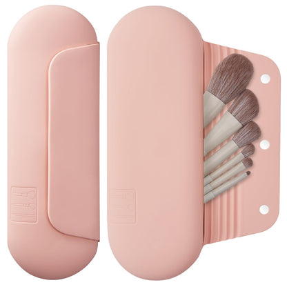 AGIKET Silicone Makeup Brush Holder Travel Cosmetic Bag：Soft Portable Cosmetic Face Brushes Holder with Upgrade Anti-Fall Out Magnetic Closure, Large Travel Makeup Brush Case - Walnut