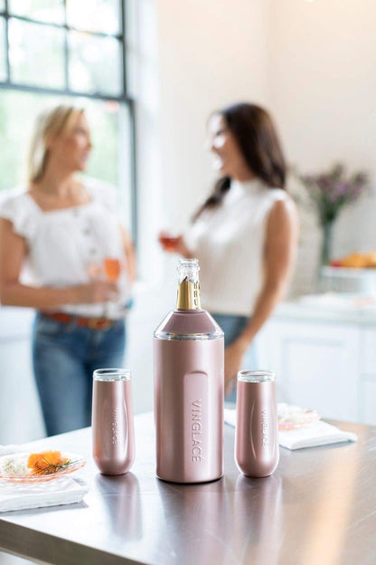 Vinglacé Wine Bottle Chiller- Portable Champagne Insulator- Stainless Steel Wine Cooler Sleeve, White