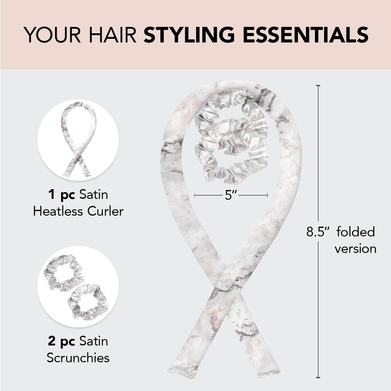 Kitsch Satin Heatless Curling Set for No-Heat Soft Curls | Overnight Hair Curlers &amp; Curling Rod Headband, Frizz-Free Styling | Gentle Rollers for All Hair Types - 1 Pack (Charcoal)
