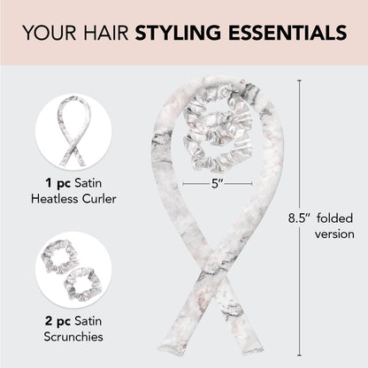 Kitsch Satin Heatless Curling Set for No-Heat Soft Curls | Overnight Hair Curlers &amp; Curling Rod Headband, Frizz-Free Styling | Gentle Rollers for All Hair Types - 1 Pack (Charcoal)
