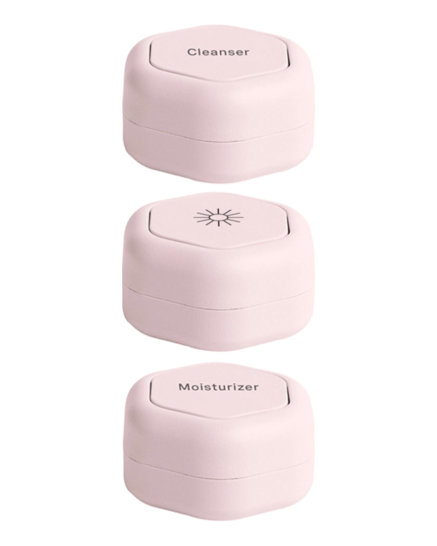 Cadence Travel Containers - Skincare Set - Magnetic Travel Capsules - for Facial Cleanser, Moisturizer, Sunscreen - 3 Small Capsules (0.56oz) with Cleanser, Moisturizer &amp; Sun-Icon Labels - Sand