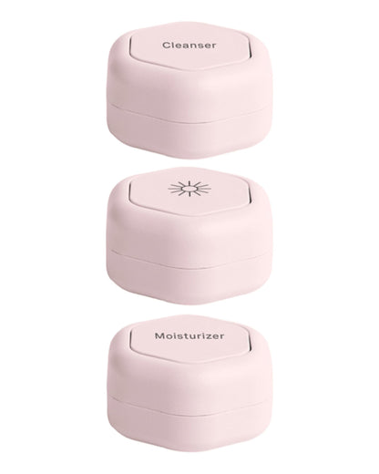 Cadence Travel Containers - Skincare Set - Magnetic Travel Capsules - for Facial Cleanser, Moisturizer, Sunscreen - 3 Small Capsules (0.56oz) with Cleanser, Moisturizer &amp; Sun-Icon Labels - Sand