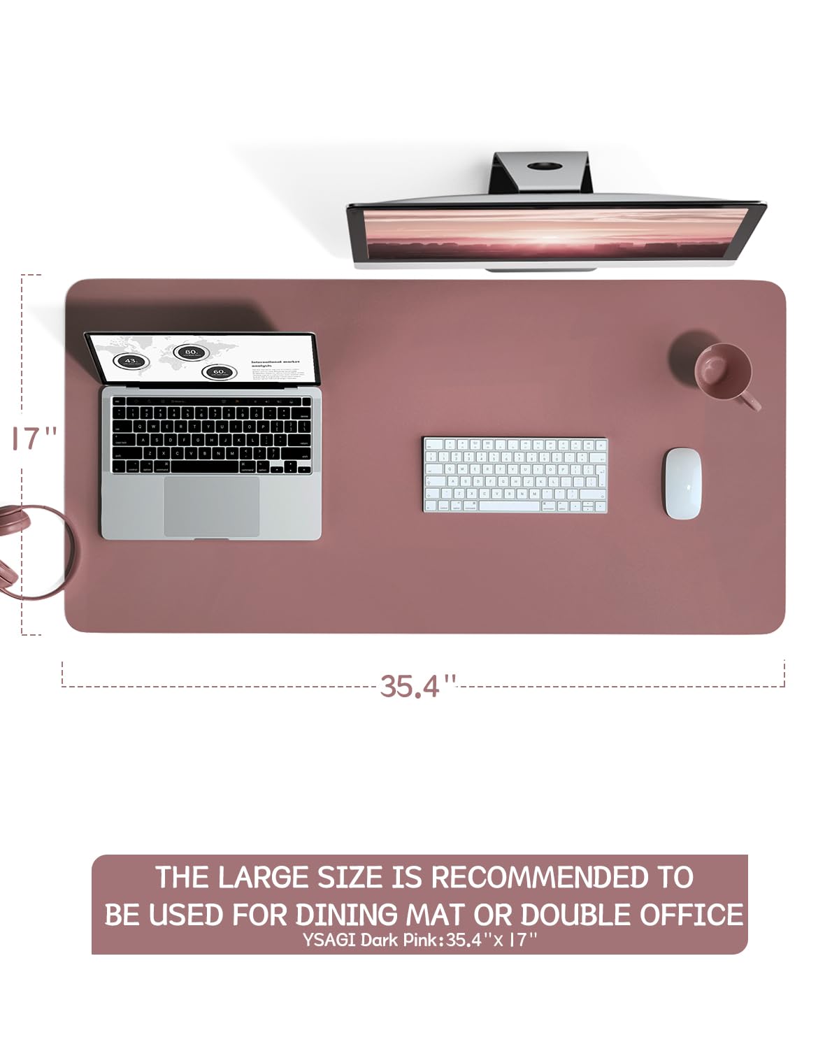 Non-Slip Desk Pad,Mouse Pad,Waterproof PVC Leather Desk Table Protector,Ultra Thin Large Desk Blotter, Easy Clean Laptop Desk Writing Mat for Office Work/Home/Decor(Pink, 23.6&quot; x 13.7&quot;)