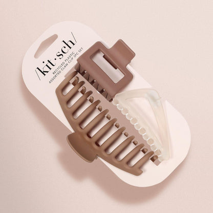 Kitsch Large Assorted Hair Clips for Women - Medium Open Shape Hair Claw Clips for Thick Hair | Small Open Shape Hair Clip &amp; Big Claw Clip for Teen Girls | Hair Styling Accessories, 3 pcs