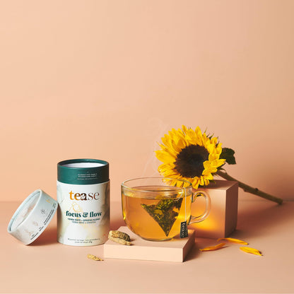 Tease Tea Organic Tea Tube Gift Set | 15 Piece Botanical Pyramid Tea Bag Infuser Sachets Loose Leaf Support Citrusy Blend with Rooibos, Peppermint, Valerian Root Caffeine Free 37g (Golden Slumbers)