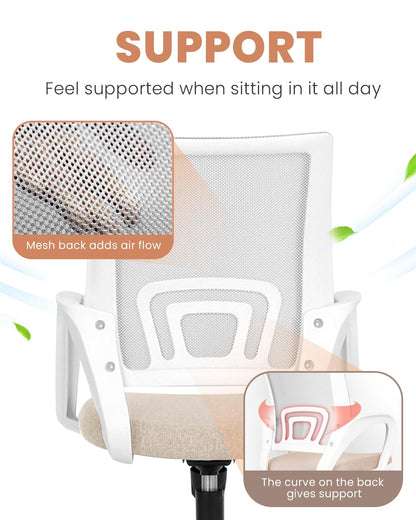 NEO CHAIR Office Chair Computer Desk Chair Gaming Ergonomic Mid Back Cushion Lumbar Support with Comfy Mesh Adjustable Swivel Rolling Home (Beige)