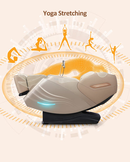 RELX Massage Chair Full Body Zero Gravity SL-Track Shiatsu Massage Chair, 12 Modes, Airbag Massage, with Yoga Stretch, Foot Massage, AI Control (Cream)