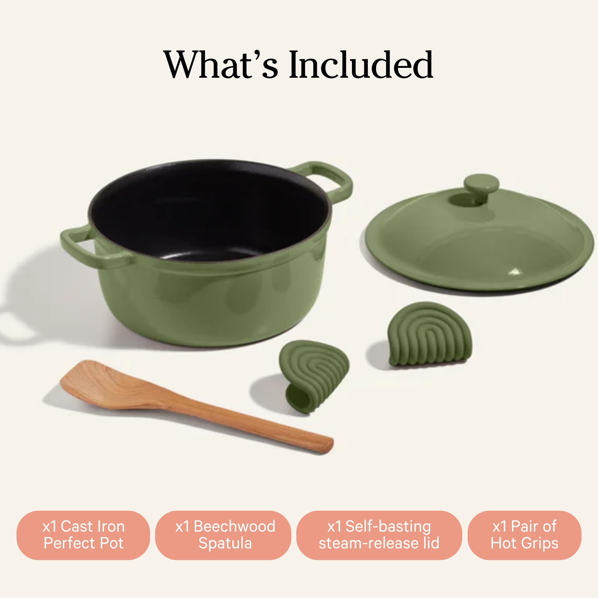 Our Place Cast Iron Perfect Pot | 6-in-1 Multifunctional 5.5 Qt. Toxin-Free Enameled Dutch Oven with Self-Basting Lid | Hot Grips &amp; Beechwood Scraper | Induction Cooktop and Oven Safe | Spice