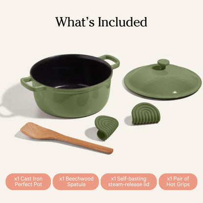 Our Place Cast Iron Perfect Pot | 6-in-1 Multifunctional 5.5 Qt. Toxin-Free Enameled Dutch Oven with Self-Basting Lid | Hot Grips &amp; Beechwood Scraper | Induction Cooktop and Oven Safe | Spice
