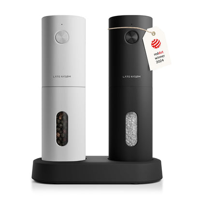 LARS NYSØM Electric Salt and Pepper Grinder Set I Automatic Salt and Pepper Mills with Adjustable Ceramic Grinder I USB Rechargeable Electric Spice Grinder Set (Almond Beige)