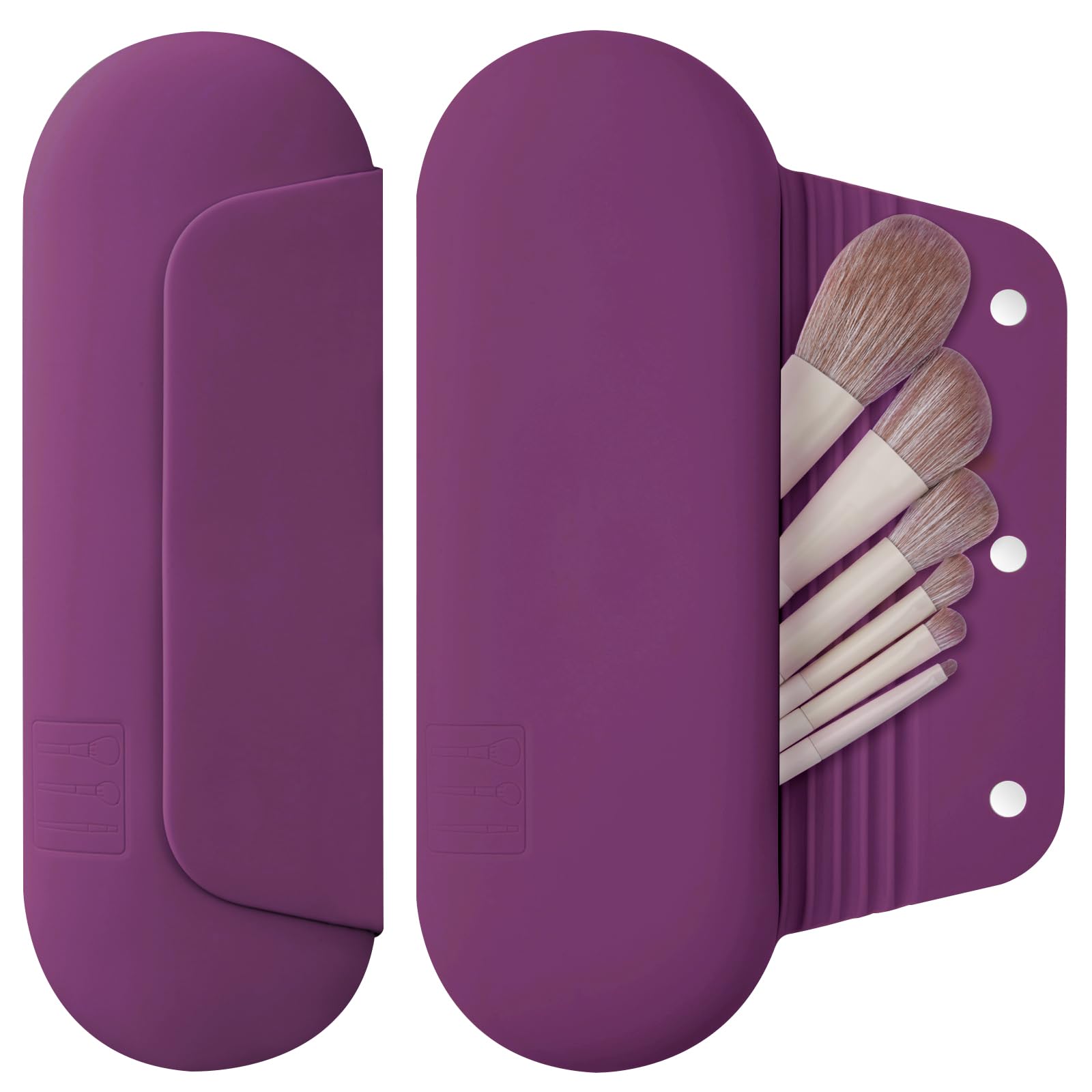 AGIKET Silicone Makeup Brush Holder Travel Cosmetic Bag：Soft Portable Cosmetic Face Brushes Holder with Upgrade Anti-Fall Out Magnetic Closure, Large Travel Makeup Brush Case - Walnut