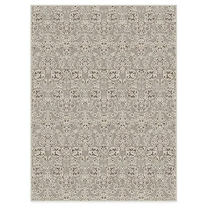 RUGGABLE Disney Traditional Mickey Mouse Washable Rug - Perfect Area Rug for Nursery Playroom Kids Room - Pet &amp; Child Friendly - Stain &amp; Water Resistant - Damask Grey 3&